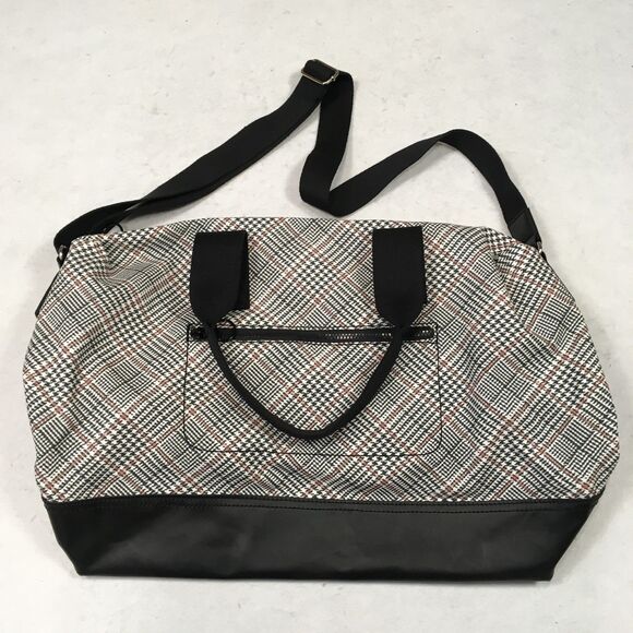 NWOT Lands End Canvas Weekender Duffle Bag Black White Pink Plaid Travel Luggage - Picture 3 of 16